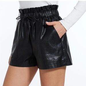Black Soft Faux Leather Women Shorts